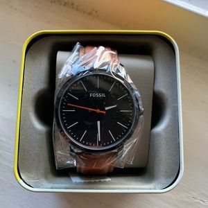 Fossil Men’s Luther Three-Hand Brown Leather Watch NWT